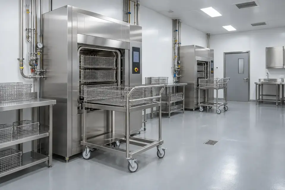 Laboratory sterilization equipment in a vivarium support area