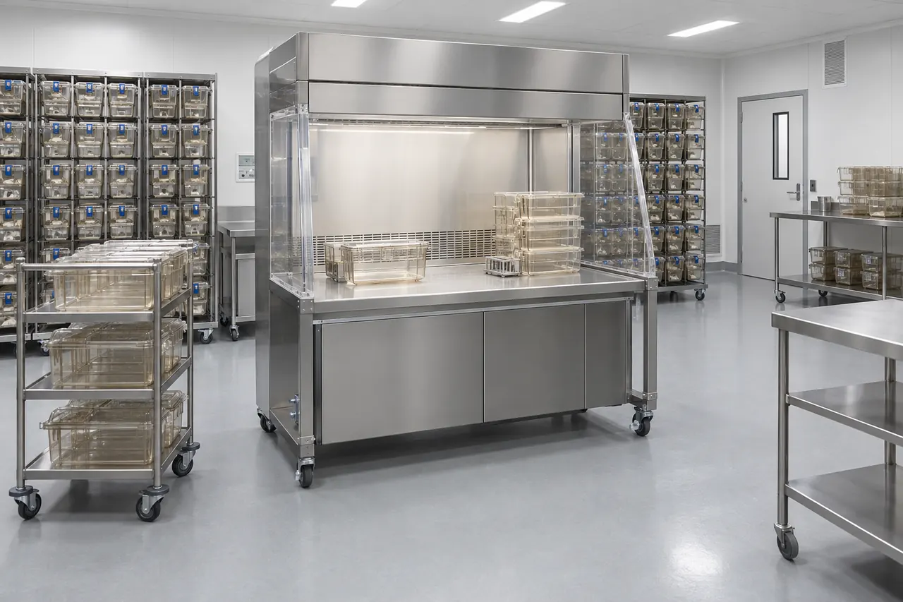 Animal Cage Change Station room layout and configuration reference
