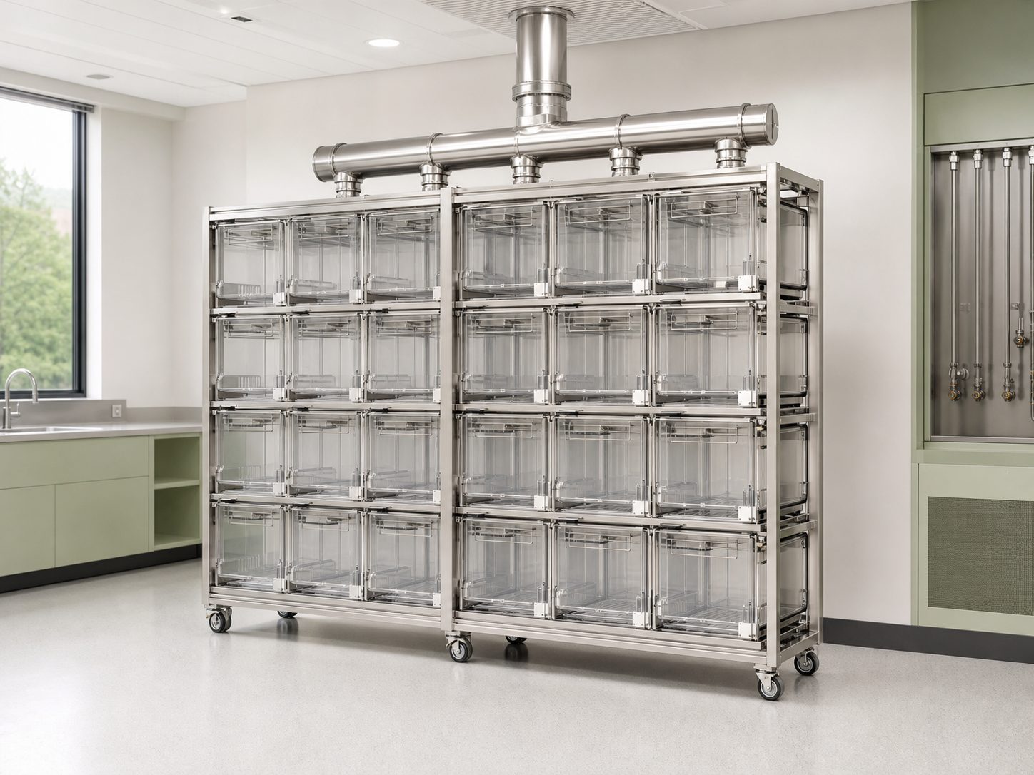 Central Exhaust Ventilated Cage System overall equipment view