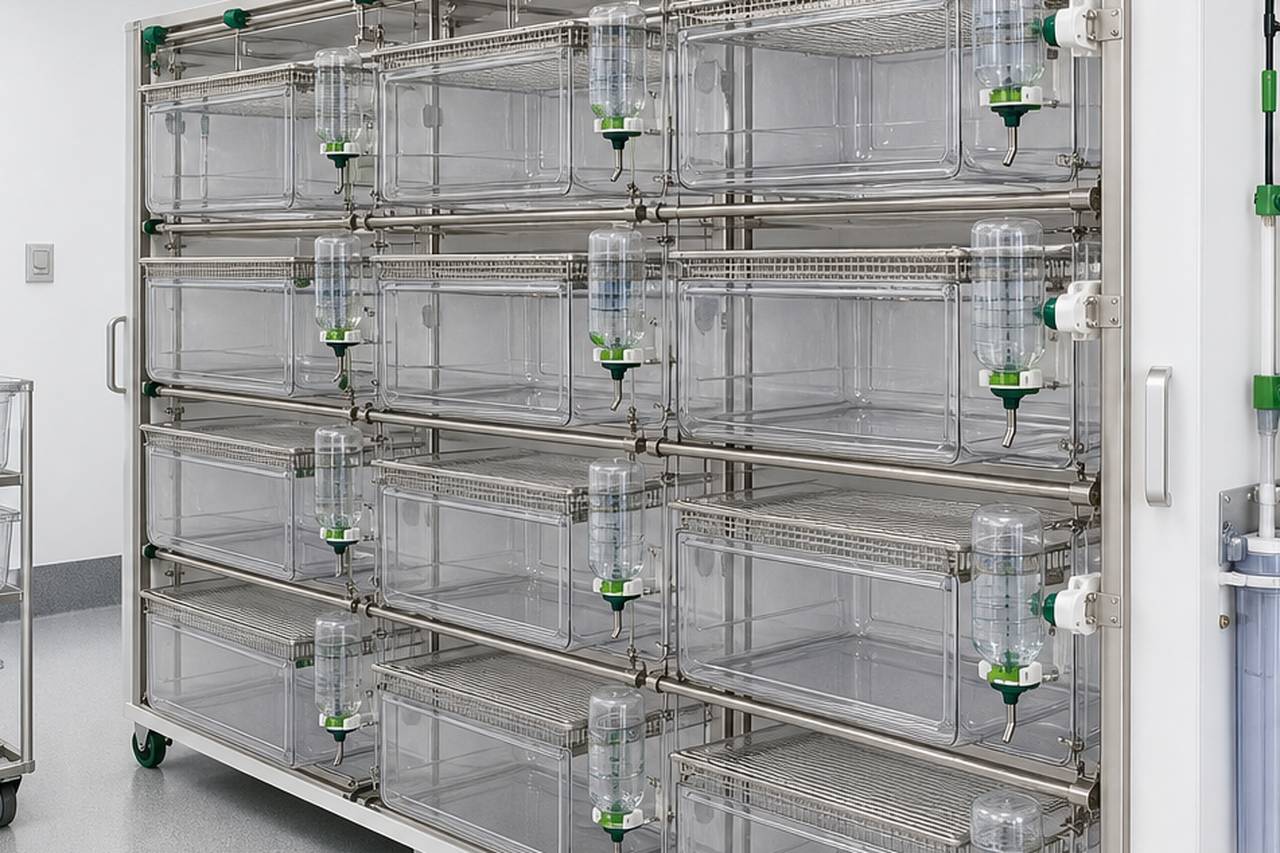 Guinea Pig IVC Housing Cage for External Bottle Use configuration and interface detail
