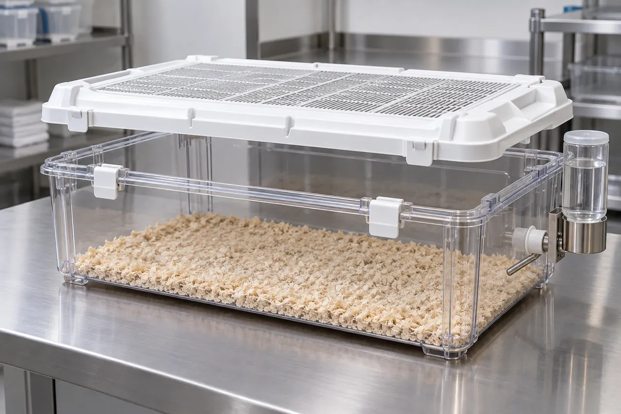 Guinea Pig IVC Housing Cage for External Bottle Handling core structure and configuration view