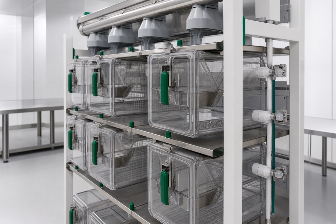 IVC Cage Rack cage module rail and ventilation connector detail