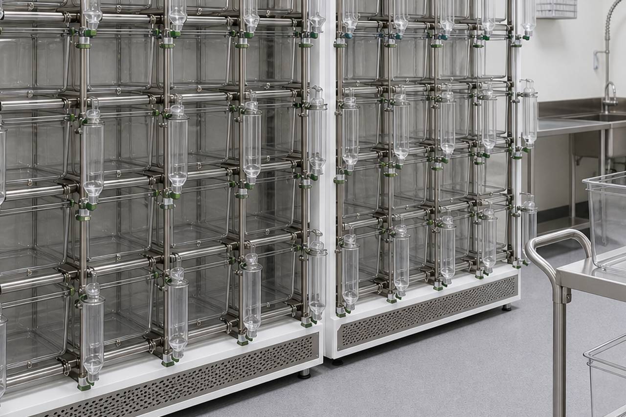 Mouse and Rat IVC Housing Cage for External Bottle Use configuration and interface detail