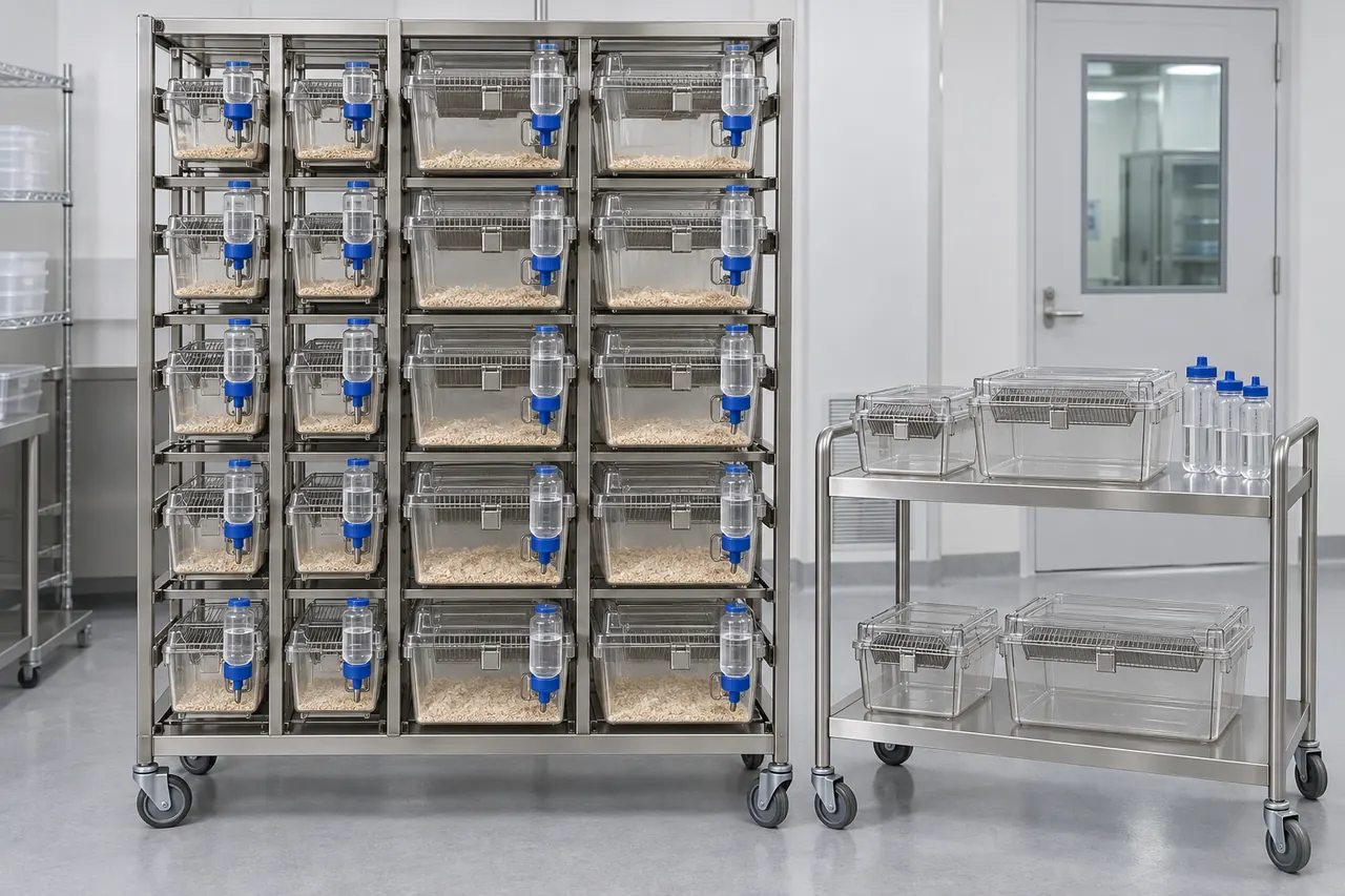 Mouse and Rat IVC Housing Cage for External Bottle Handling operation and use context