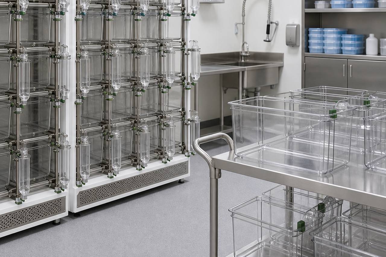 Mouse and Rat IVC Housing Cage for External Bottle Use service access and utility view