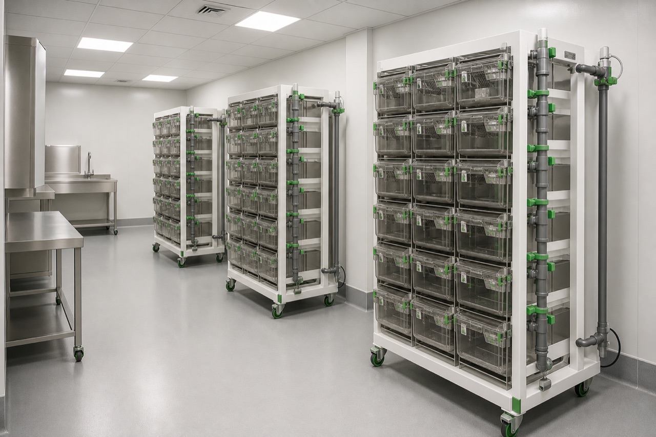 Mouse IVC Cage room layout context with multiple racks