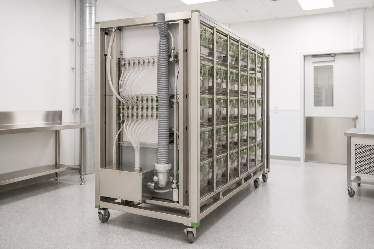 Mouse IVC Cage service access and utility side view