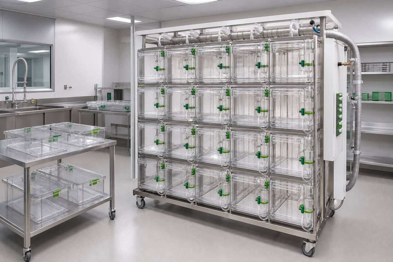 Mouse IVC Housing Cage for External Bottle Use overall equipment view