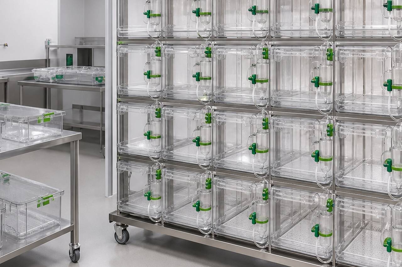 Mouse IVC Housing Cage for External Bottle Use configuration and interface detail