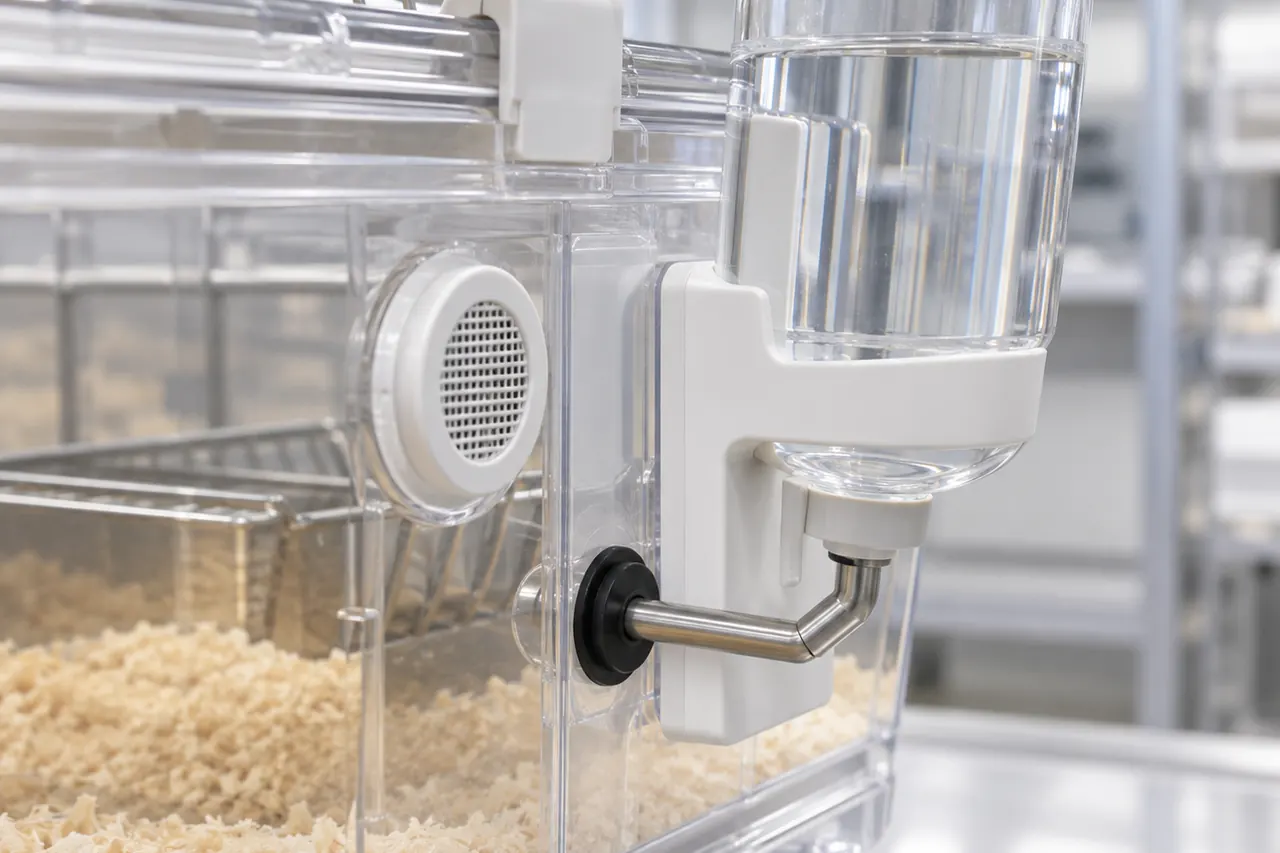 Mouse IVC Housing Cage for External Bottle Handling key hardware and interface detail