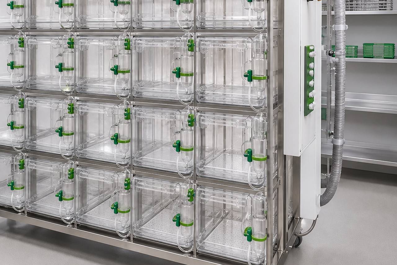 Mouse IVC Housing Cage for External Bottle Use service access and utility view