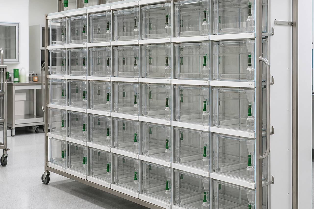 Mouse IVC Housing Cage for Internal Bottle Use configuration and interface detail