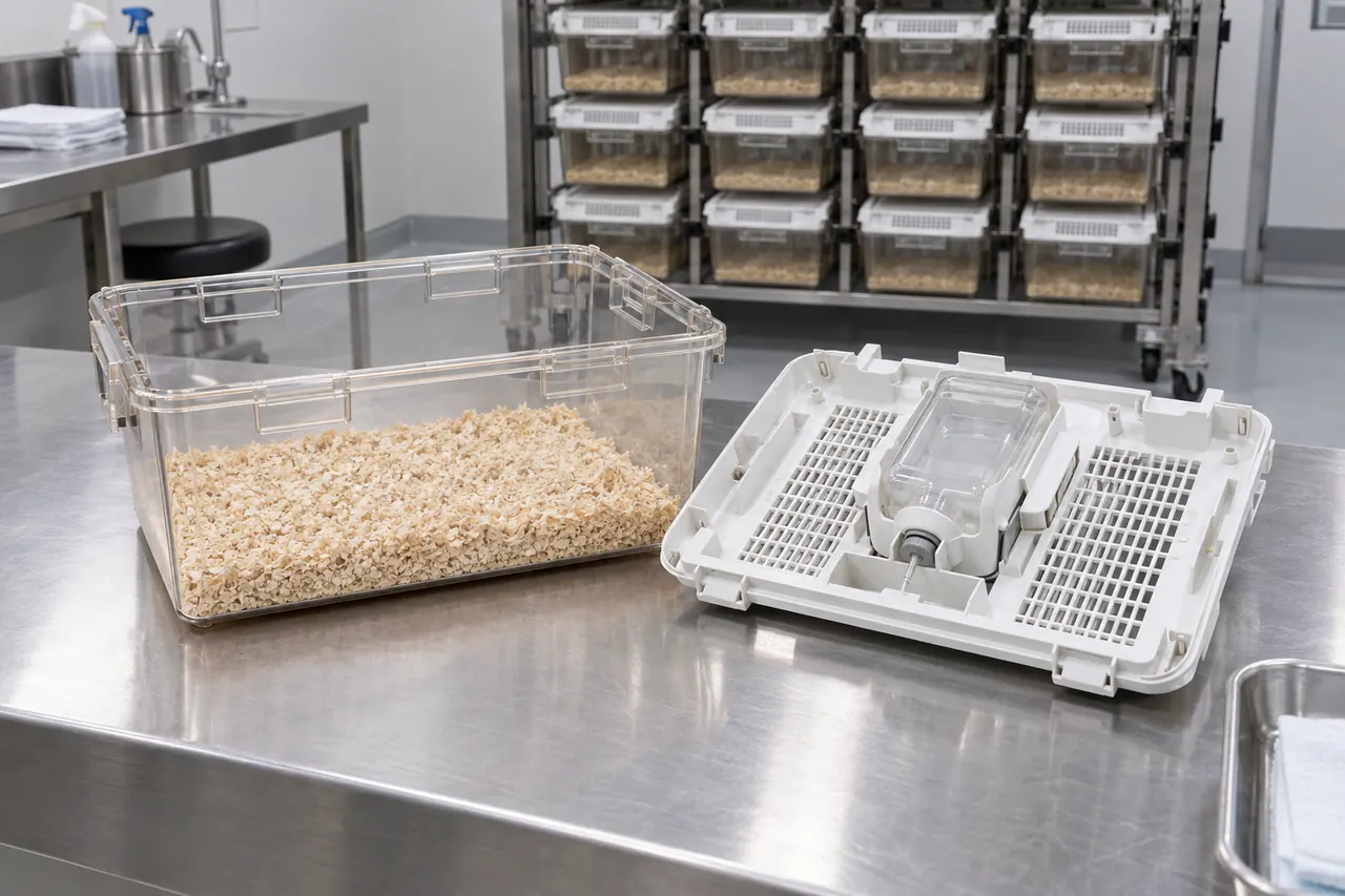 Mouse IVC Housing Cage for Internal Bottle Handling operation and use context
