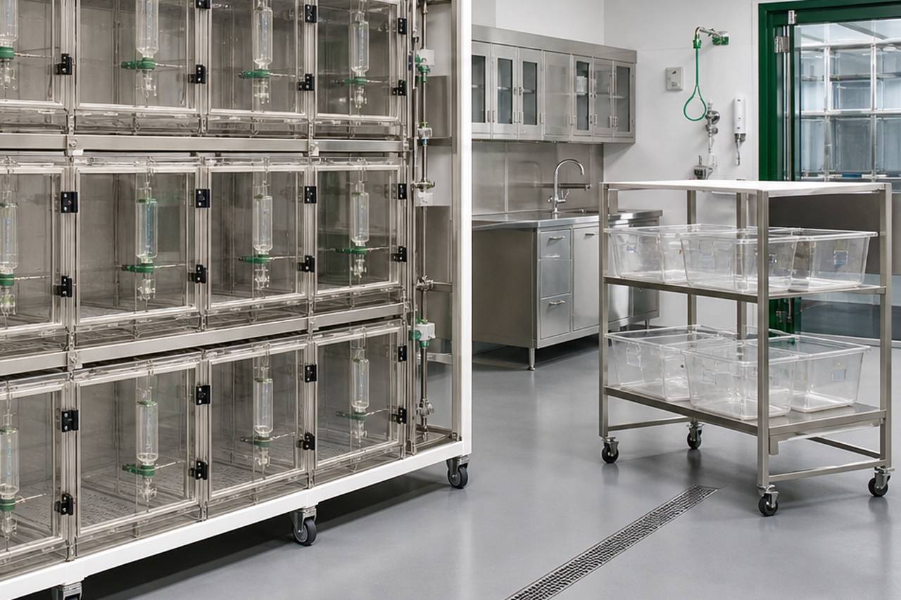 Rabbit IVC Housing Cage for Internal Bottle Use service access and utility view