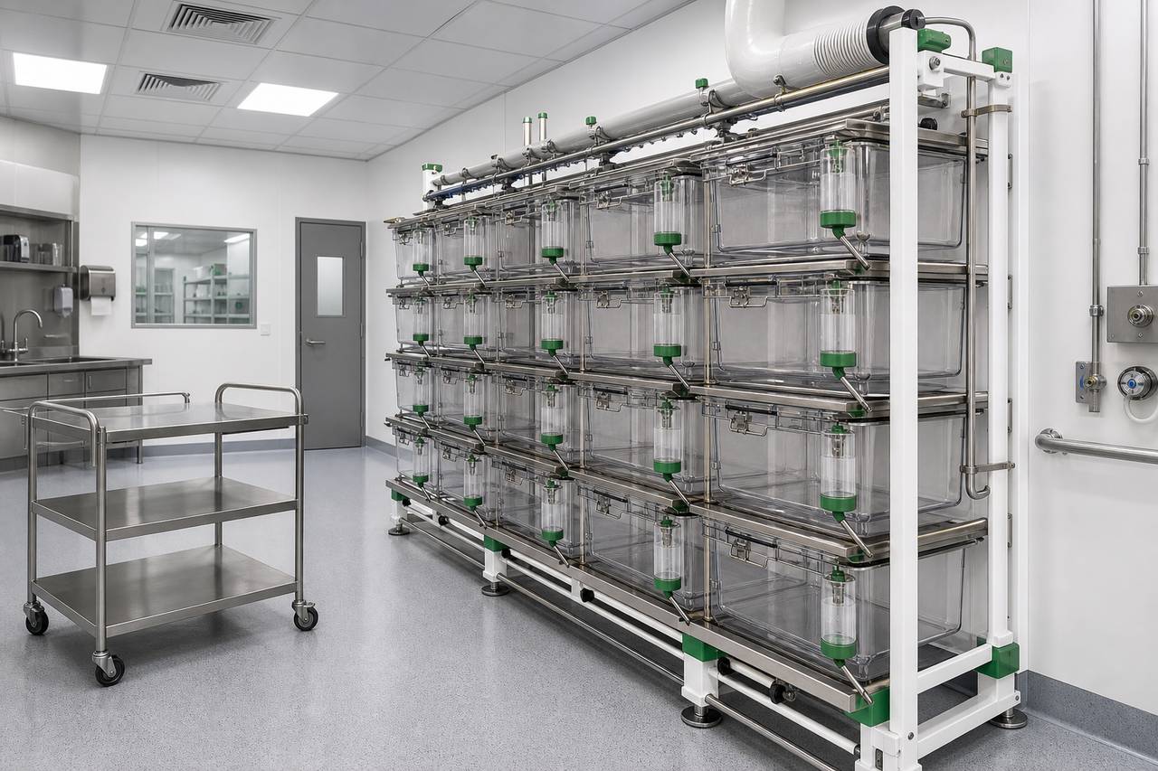 Rat IVC Housing Cage for External Bottle Use overall equipment view