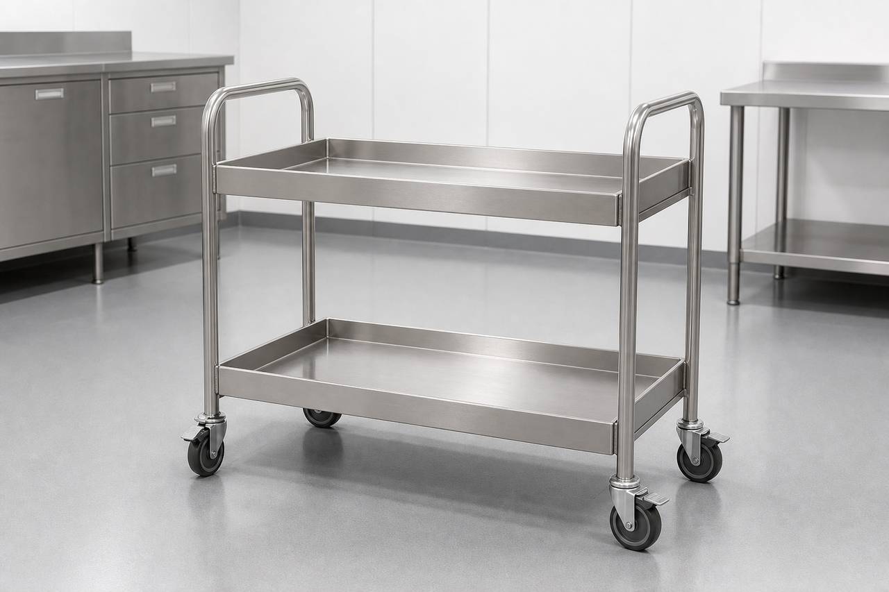 Stainless Steel Two-Tier Work Cart overall equipment view