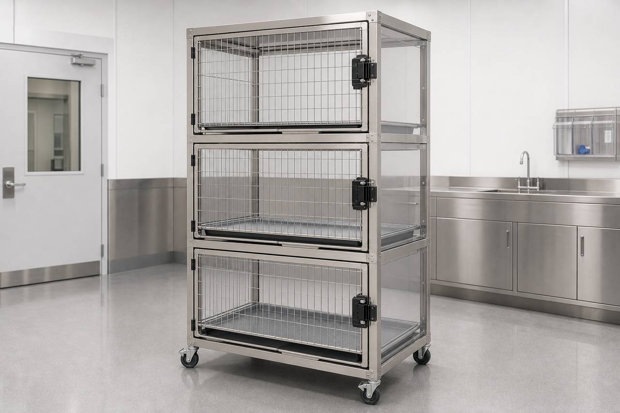 Three Tier Feline Housing Cage overall equipment view