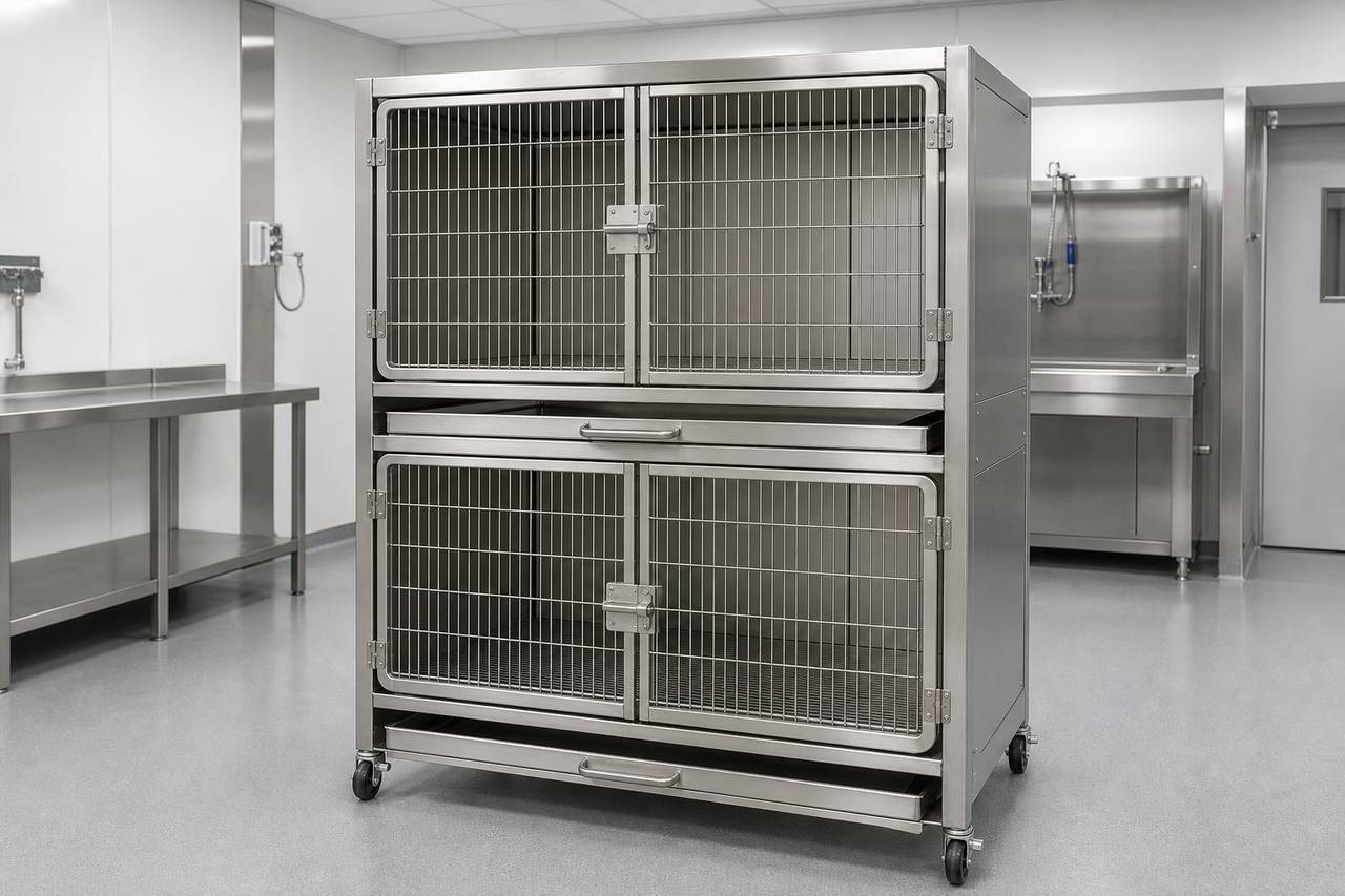 Two Tier Non Human Primate and Canine Housing Cage overall equipment view
